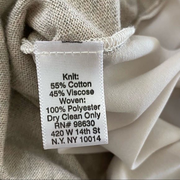 Anthro Lilla P Heather Oatmeal Sweater w Pleated, Flowing Back, Mixed Media Lrg. - Picture 3 of 6